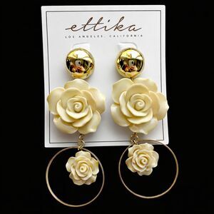Ettika Flower Statement Earrings Gold Tone Hoop REVOLVE NWT NEW Retail $45